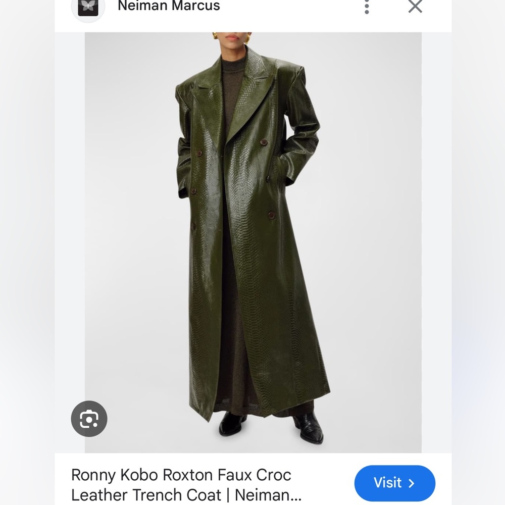 Ronny Kobo Collection Olive colored Faux Croc Trench Coat Size M